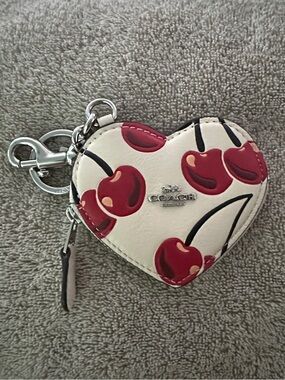 Coach Heart Cherry Keychain Pouch - Cream & Red